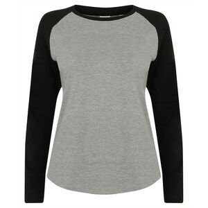 SF Women SK271 - Women's long-sleeved baseball T-shirt Heather Grey/ Black